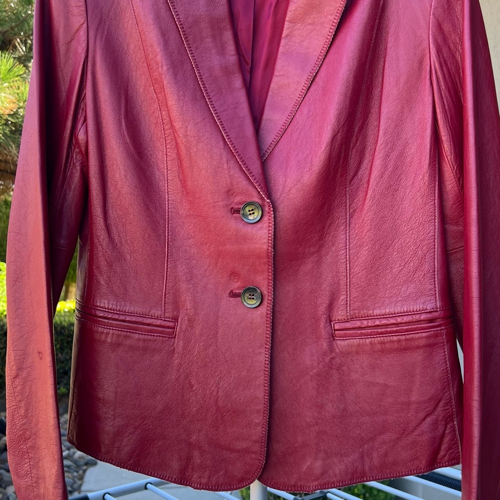 Jones New York Deep Red Leather Blazer